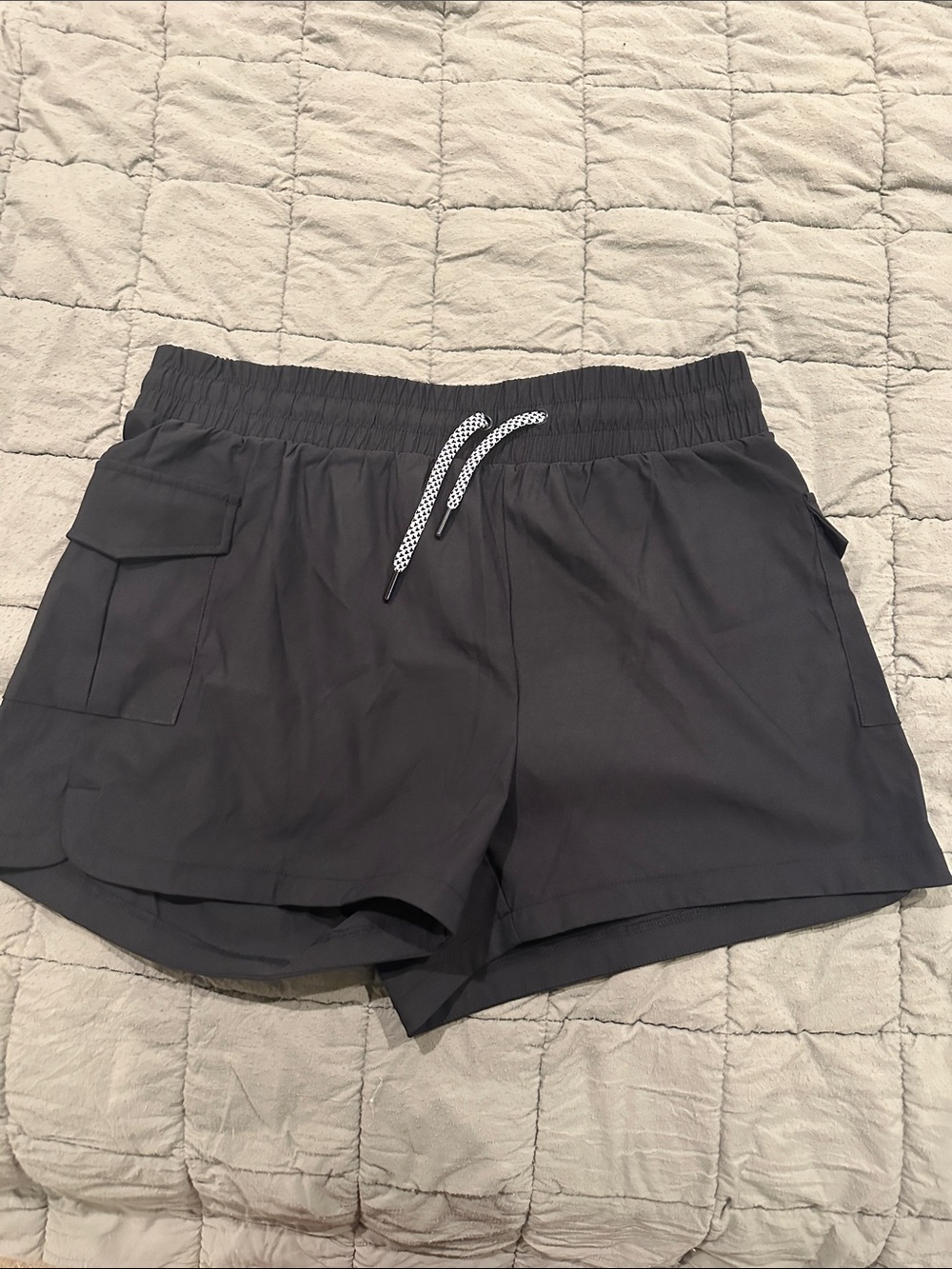 90 Degree By Reflex Black Athletic Cargo Shorts with Drawcord